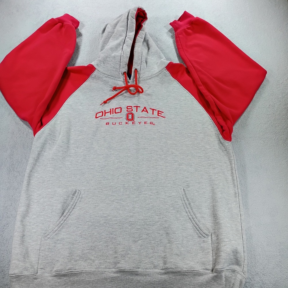 AS Sports Mens Ohio State Buckeyes Grey Red Large Raglan Hoodie